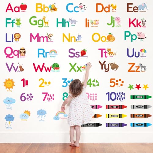 AOWDIAO Learning Wall Decals for Kids - Peel and Stick Alphabet, Numbers, Colors & Animals - Classroom, Nursery and Playroom Educational Decor - Image 2