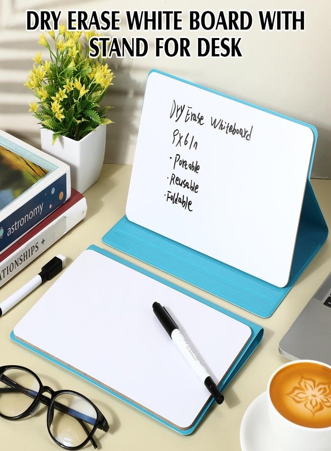 Dunzoom 2 Pcs Portable Mini Dry Erase White Board with Stand, 9 x 6 Inch Reusable Desktop Whiteboard with Markers & Wipe Cloths for Office Meeting, Home & School Supplies (Blue) - Image 3