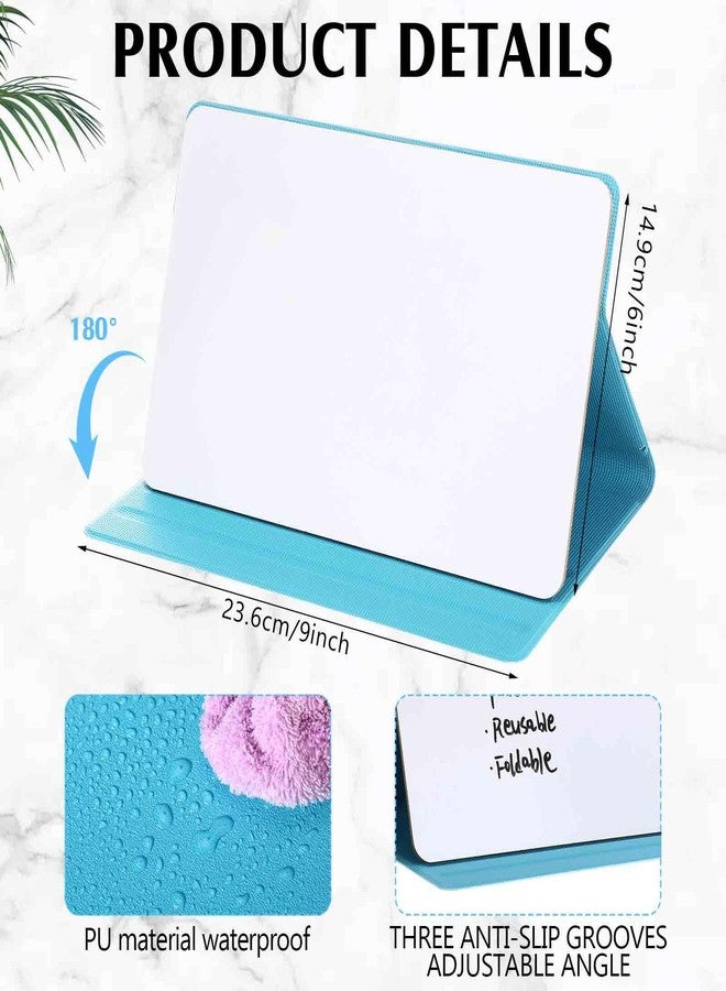Dunzoom 2 Pcs Portable Mini Dry Erase White Board with Stand, 9 x 6 Inch Reusable Desktop Whiteboard with Markers & Wipe Cloths for Office Meeting, Home & School Supplies (Blue) - Image 2