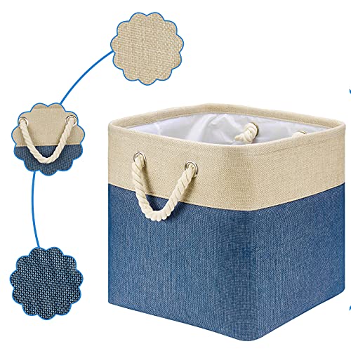 HSDT Fabric Cube Storage Bins 13x13x12.5 Inch Beige and Navy Blue Cube Storage Boxes Collapsible Large Cloth Organizer Baskets with Cotton Rops Handles for Storage Cubbies or Closet Shelf ,QY-SC31-2 - Image 4