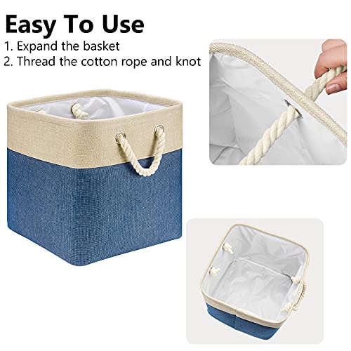 HSDT Fabric Cube Storage Bins 13x13x12.5 Inch Beige and Navy Blue Cube Storage Boxes Collapsible Large Cloth Organizer Baskets with Cotton Rops Handles for Storage Cubbies or Closet Shelf ,QY-SC31-2 - Image 5