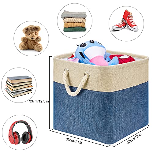 HSDT Fabric Cube Storage Bins 13x13x12.5 Inch Beige and Navy Blue Cube Storage Boxes Collapsible Large Cloth Organizer Baskets with Cotton Rops Handles for Storage Cubbies or Closet Shelf ,QY-SC31-2 - Image 3