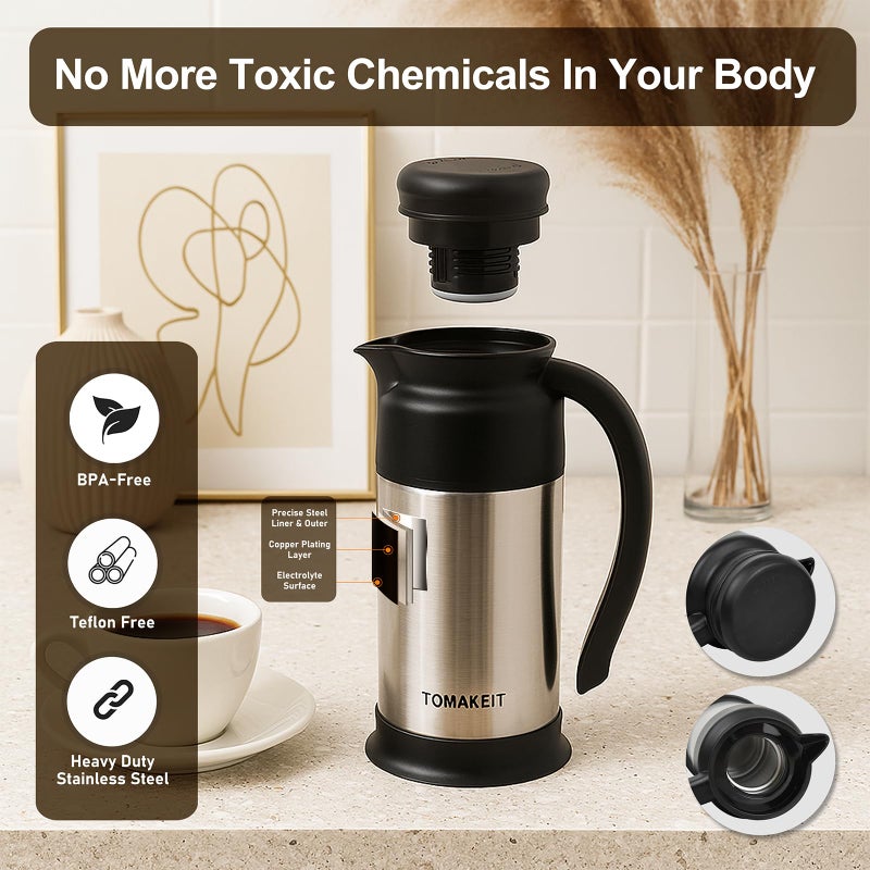  TOMAKEIT Creamer Pitcher for Coffee,1L/34 Oz Thermal Coffee Carafe,Stainless Steel Coffee Carafes for Keeping Hot and Cold,Double-Wall Design,12-Hour Hot & Cold,Leak-Proof, Portable for Travel,Camping,Office - Image 3