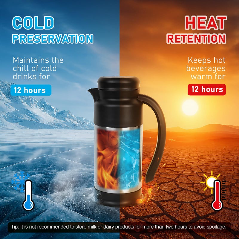  TOMAKEIT Creamer Pitcher for Coffee,1L/34 Oz Thermal Coffee Carafe,Stainless Steel Coffee Carafes for Keeping Hot and Cold,Double-Wall Design,12-Hour Hot & Cold,Leak-Proof, Portable for Travel,Camping,Office - Image 4