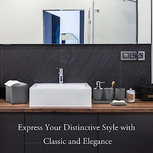 Bthenov Bathroom Accessory Set - 10 Piece Grey Bathroom Accessories Set with Trash Can, Toothbrush Holder and Cup, Soap Dispenser, Soap Dish, Toilet Brush Holder, Vanity Tray, Qtip Holder, Tissue Box Cover - Image 3