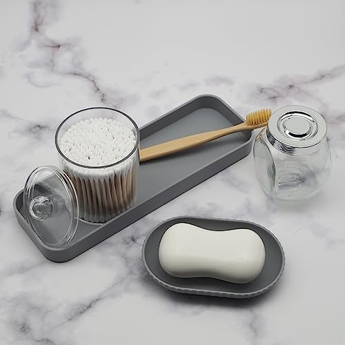 Bthenov Bathroom Accessory Set - 10 Piece Grey Bathroom Accessories Set with Trash Can, Toothbrush Holder and Cup, Soap Dispenser, Soap Dish, Toilet Brush Holder, Vanity Tray, Qtip Holder, Tissue Box Cover - Image 5