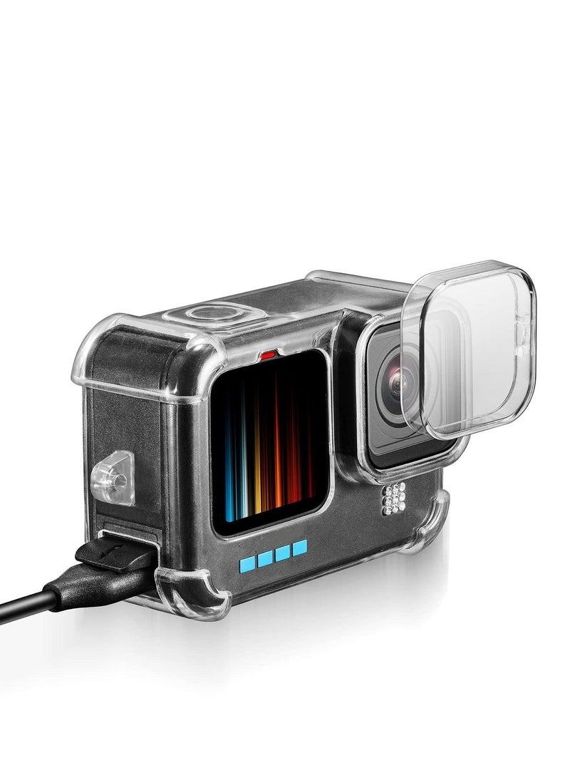 Transparent TPU Cage Frame Housing Protective Case Compatible with Gopro Hero 11/10/9 Action Camera/Anti-drop Shockproof Quad Airbag Bezel Case w/Lens Cover Lanyard - Image 3