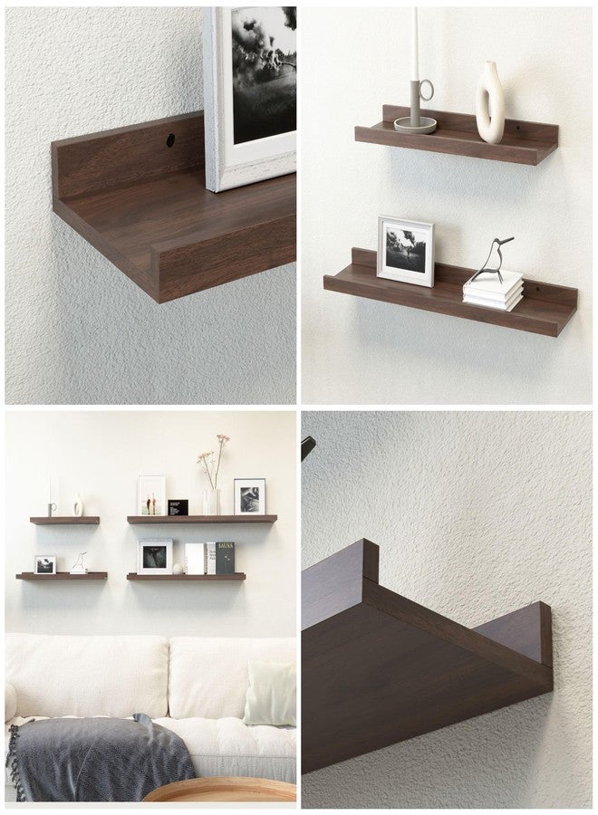 Boswillon 23.6 Inch Long Floating Shelves - 2 Set Farmhouse Wall Shelf for Bedroom, Nursery Book Shelf with Lip, Picture Ledge Shelf for Wall Decor Living Room Bathroom Kitchen - Walnut - Image 3