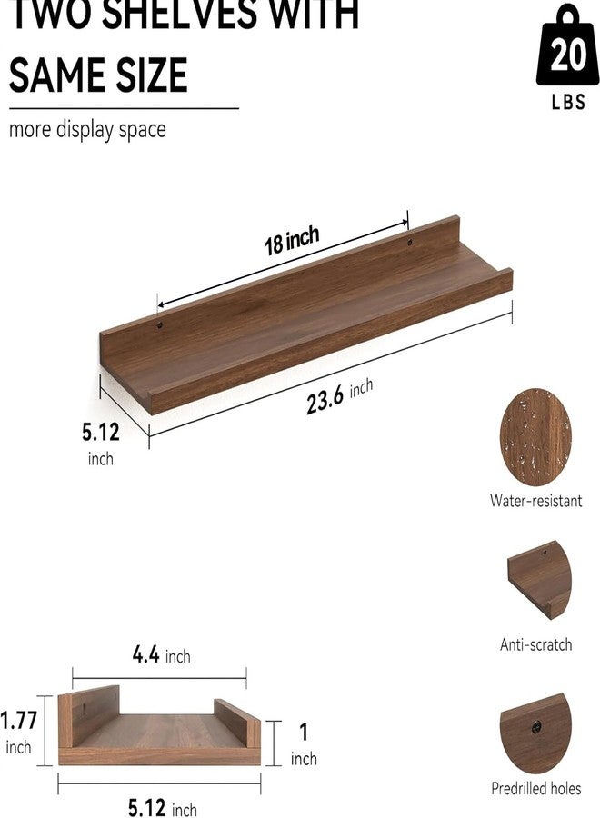 Boswillon 23.6 Inch Long Floating Shelves - 2 Set Farmhouse Wall Shelf for Bedroom, Nursery Book Shelf with Lip, Picture Ledge Shelf for Wall Decor Living Room Bathroom Kitchen - Walnut - Image 2