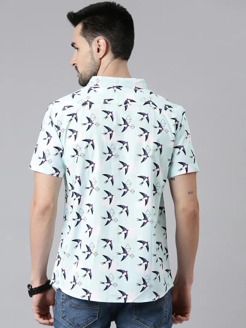 Joven Light Blue Printed Casual Shirt for Men