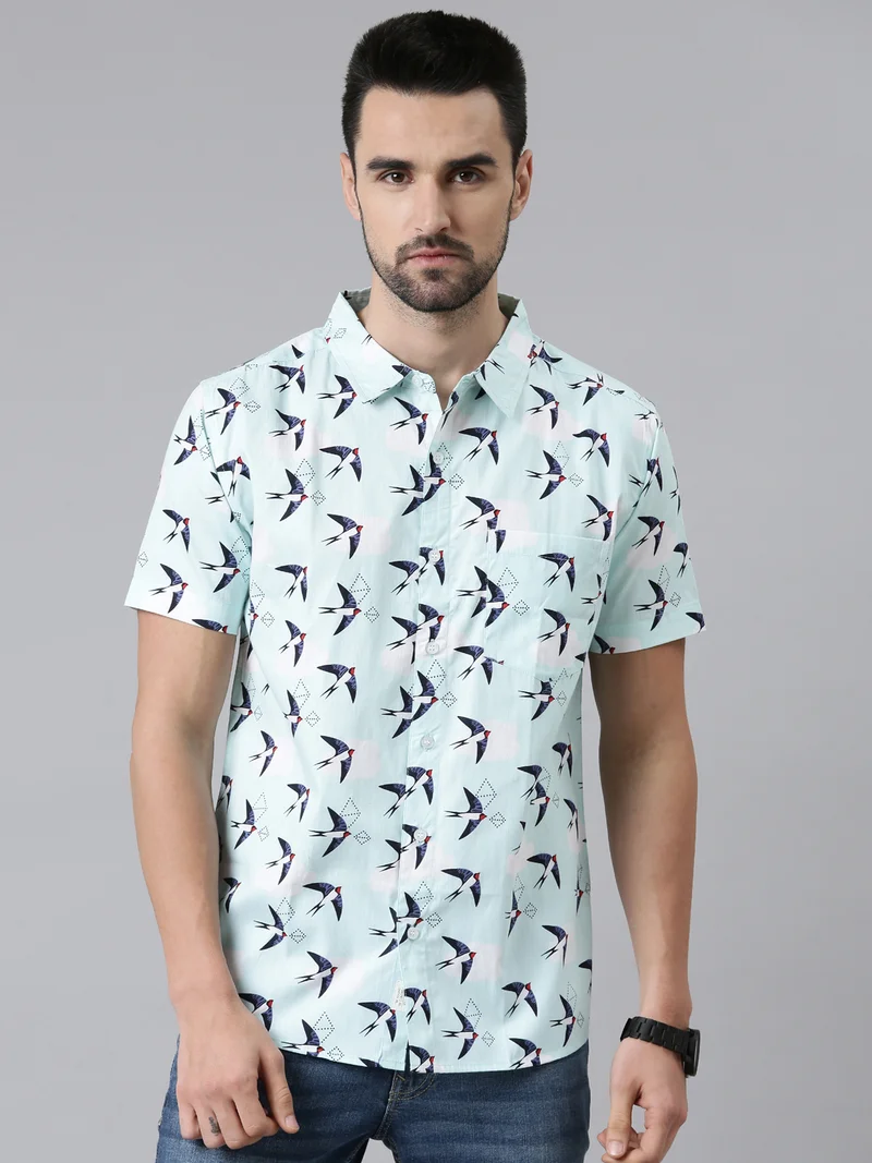 Joven Light Blue Printed Casual Shirt for Men