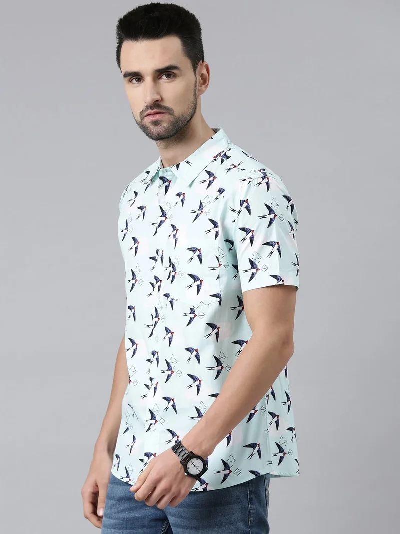 Joven  Light Blue Printed Casual Shirt for Men for Men | Best Price UAE