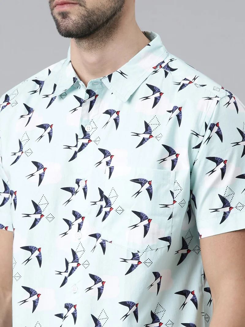 Joven  Light Blue Printed Casual Shirt for Men for Men | Best Price UAE