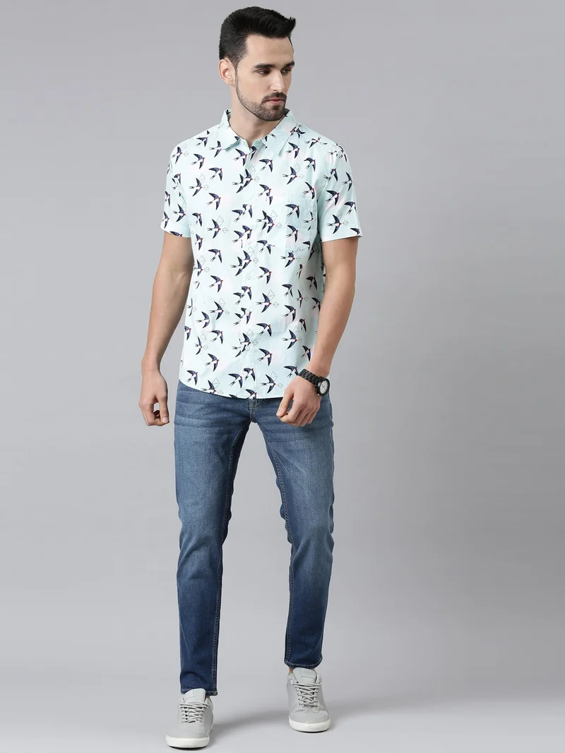 Joven  Light Blue Printed Casual Shirt for Men for Men | Best Price UAE