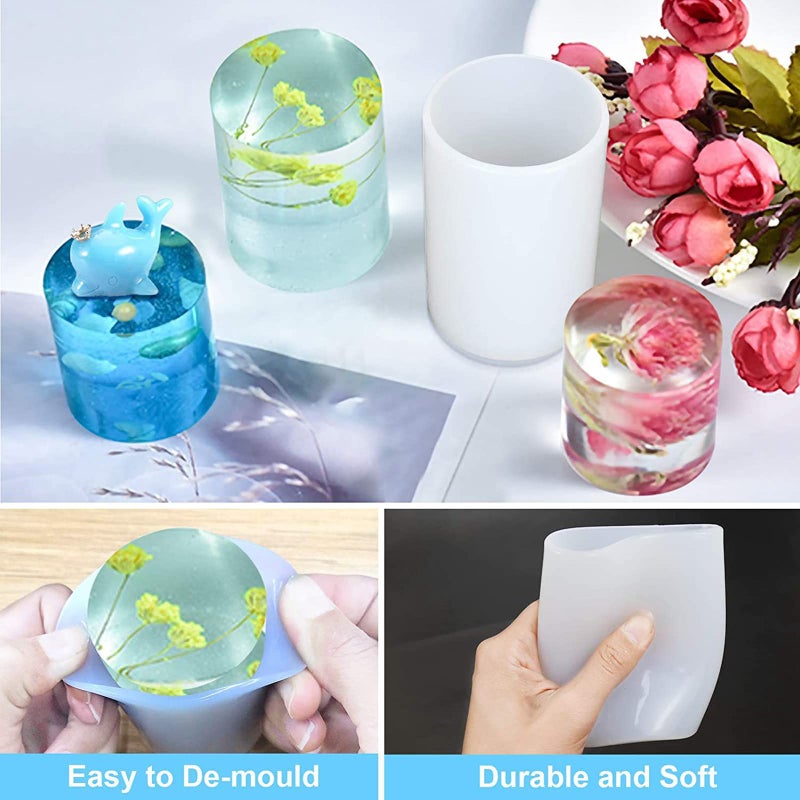 ESEENS 2 Pack Cylinder & Round Candle Molds - 2 Size Style - 3D Silicone Molds for Resin & Chocolate, Handmade Cylinder Molds - Image 2