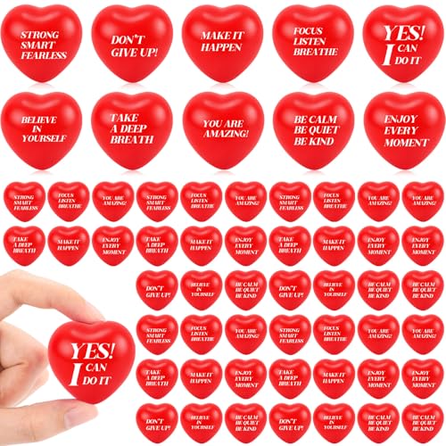 Jerify 100 Pieces Valentines Day Heart Stress Balls Foam Inspirational Motivational Stress Balls Quotes Anxiety Relief for Adults Wedding Carnival RewardRed - Image 1