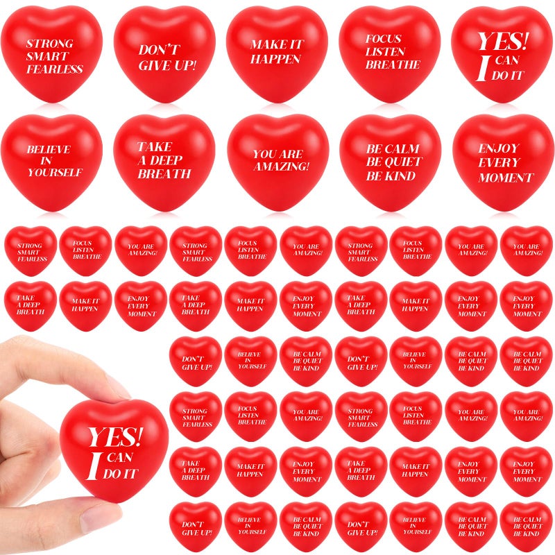 Jerify 100 Pieces Valentines Day Heart Stress Balls Foam Inspirational Motivational Stress Balls Quotes Anxiety Relief for Adults Wedding Carnival RewardRed - Image 3
