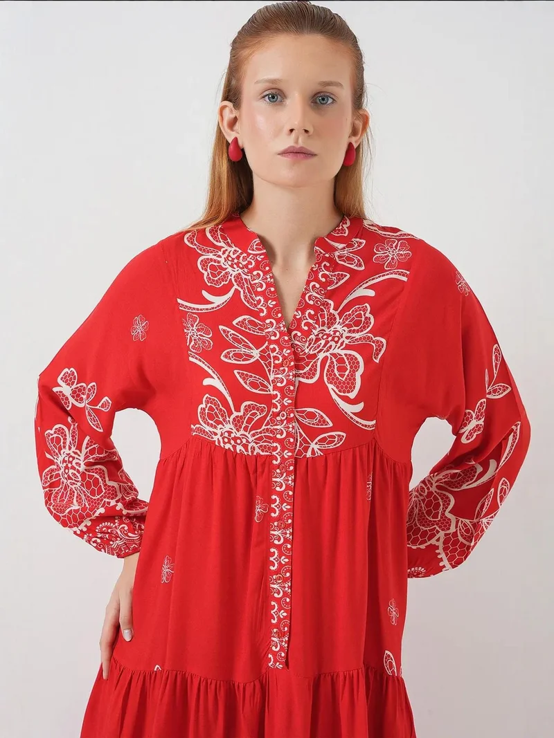 BIG DART BDART Printed V-Neck Maxi Dress with Button Closure