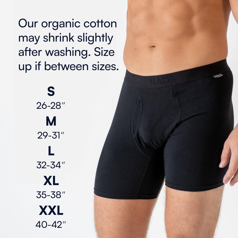 Nad's NADS Organic Cotton Boxer Briefs â€“ Soft & Breathable Men's Underwear with Tagless, No-Roll Waistband â€“ No Harsh Chemicals, Hormone-Safe & Non-Toxic Materials to Protect Your Package â€“ Black 3pk, Large - Image 5