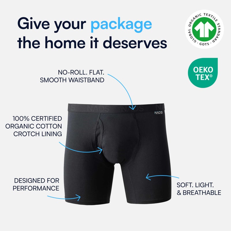 Nad's NADS Organic Cotton Boxer Briefs â€“ Soft & Breathable Men's Underwear with Tagless, No-Roll Waistband â€“ No Harsh Chemicals, Hormone-Safe & Non-Toxic Materials to Protect Your Package â€“ Black 3pk, Large - Image 3