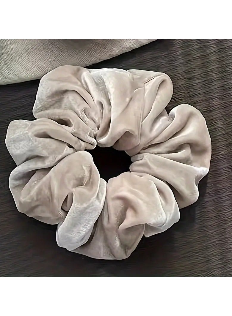 Rozino 2pcs Elegant Velvet Hair Scrunchies for Women - Large, Soft Elastic Bands in Brown & Beige, Solid Color, Perfect for Daily Use, Hair Accessories - Image 2