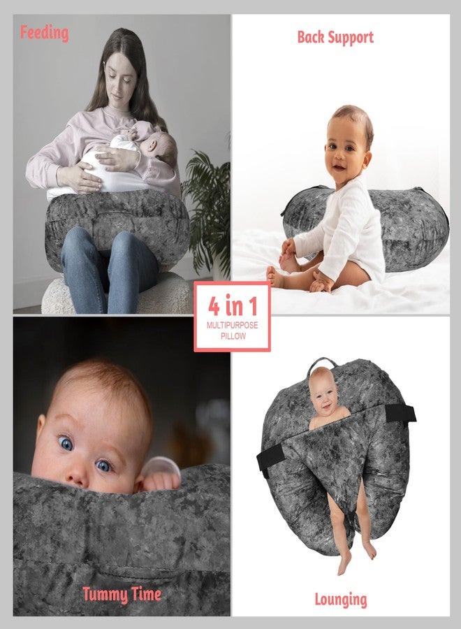 BOFFLE وسادة الرضاعة الطبيعية للأطفال حديثي الولادة من بوفل، وسائد رضاعة طبيعية بغطاء قابل للإزالة، دعم للرضع والأمهات من عمر 0-24 شهرًا (رمادي) - Image 4