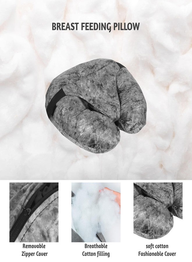 BOFFLE وسادة الرضاعة الطبيعية للأطفال حديثي الولادة من بوفل، وسائد رضاعة طبيعية بغطاء قابل للإزالة، دعم للرضع والأمهات من عمر 0-24 شهرًا (رمادي) - Image 5