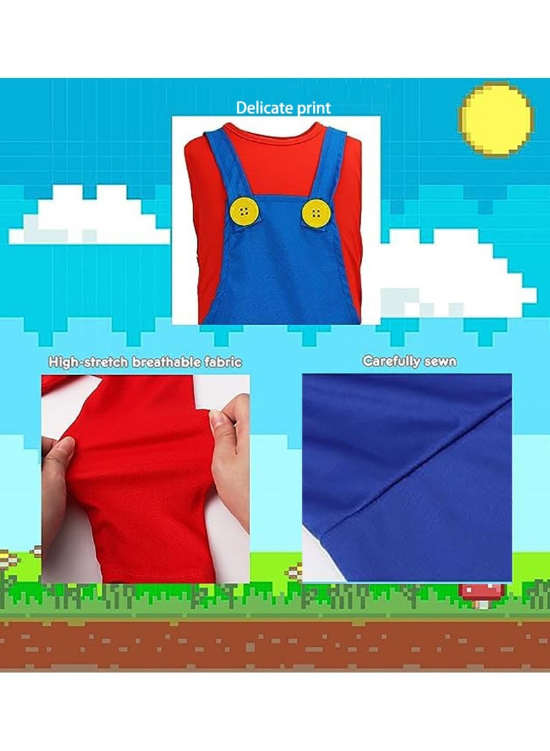 Super Brothers Cosplay Kids Costume Mario Cosplay Jumpsuit Plumber Costume with Hat Mustache Role Playing costumes (Adult Version - Red) - Image 2