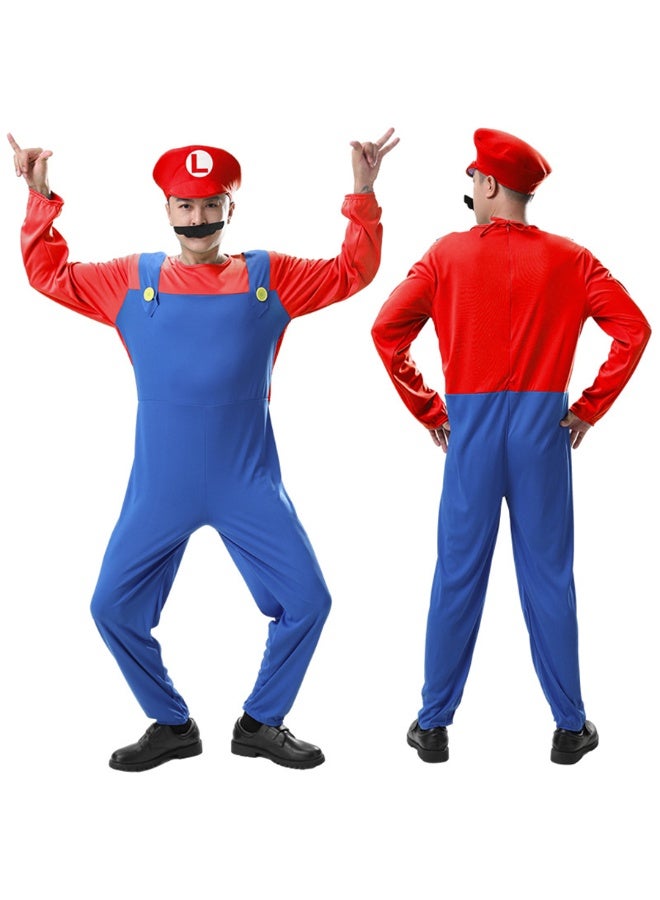 Super Brothers Cosplay Kids Costume Mario Cosplay Jumpsuit Plumber Costume with Hat Mustache Role Playing costumes (Adult Version - Red) - Image 5