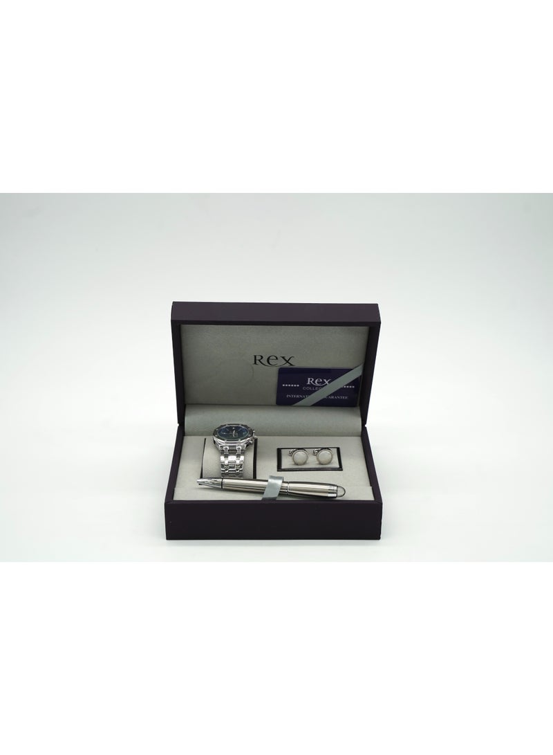 ركس بكج اكسسوارات للرجال مكون من ساعة و قلم و كبك لون فضي 38031-2