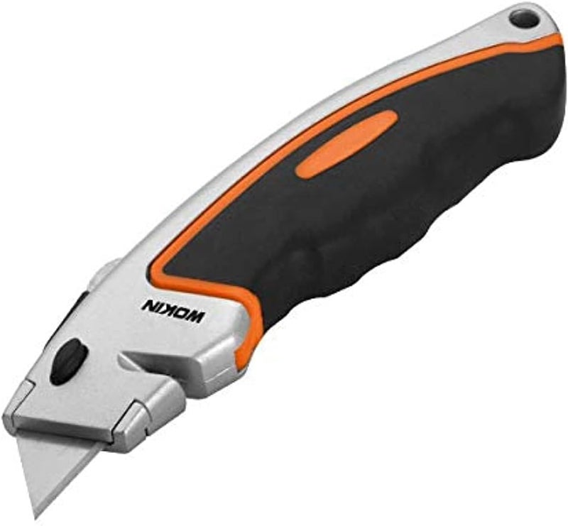 Wokin Retractable Box Cutter Utility Knife, Heavy Duty Snap Off Knife with SK5 extra blade Blade for Box, Carpet, Rope, Cardboard Rubber Ergonomic Handle 61x19mm 301319 Orange Black - Image 1