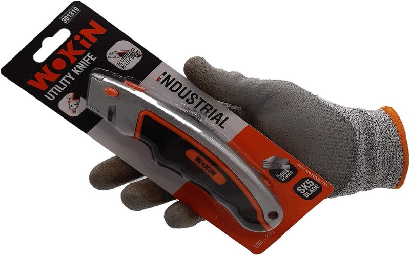Wokin Retractable Box Cutter Utility Knife, Heavy Duty Snap Off Knife with SK5 extra blade Blade for Box, Carpet, Rope, Cardboard Rubber Ergonomic Handle 61x19mm 301319 Orange Black - Image 2