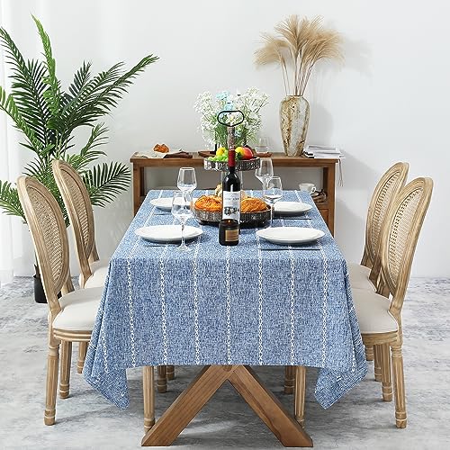 Chassic 60 x 84 inches Farmhouse Style Linen tablecloths, Wrinkle Resistant Washable Dining Room Table Cloths for Rectangle Tables - Blue - Image 2