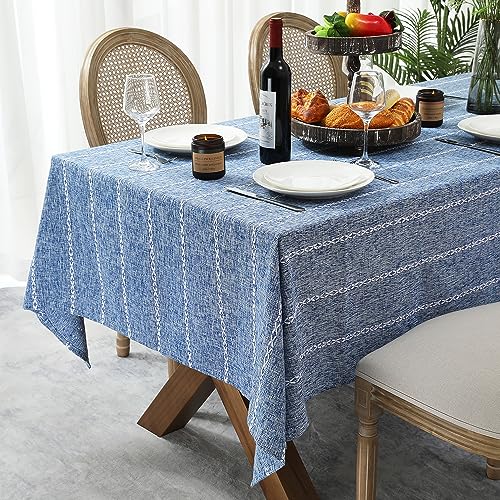 Chassic 60 x 84 inches Farmhouse Style Linen tablecloths, Wrinkle Resistant Washable Dining Room Table Cloths for Rectangle Tables - Blue - Image 3