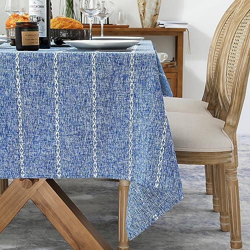 Chassic 60 x 84 inches Farmhouse Style Linen tablecloths, Wrinkle Resistant Washable Dining Room Table Cloths for Rectangle Tables - Blue - Image 4