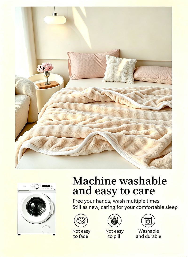SUCITY 200*150cm Velvet Bubble Blanket Plush Fuzzy Fleece Throw Blanket Extra Large, Super Soft, Fluffy and Warm Blankets for Couch Bed for All Seasons Throw Blanket for Couch Bed（Khaki） - Image 2