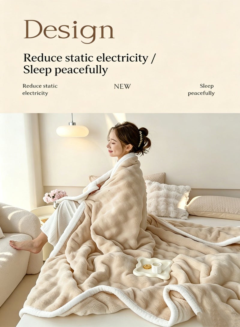SUCITY 200*150cm Velvet Bubble Blanket Plush Fuzzy Fleece Throw Blanket Extra Large, Super Soft, Fluffy and Warm Blankets for Couch Bed for All Seasons Throw Blanket for Couch Bed（Khaki） - Image 3