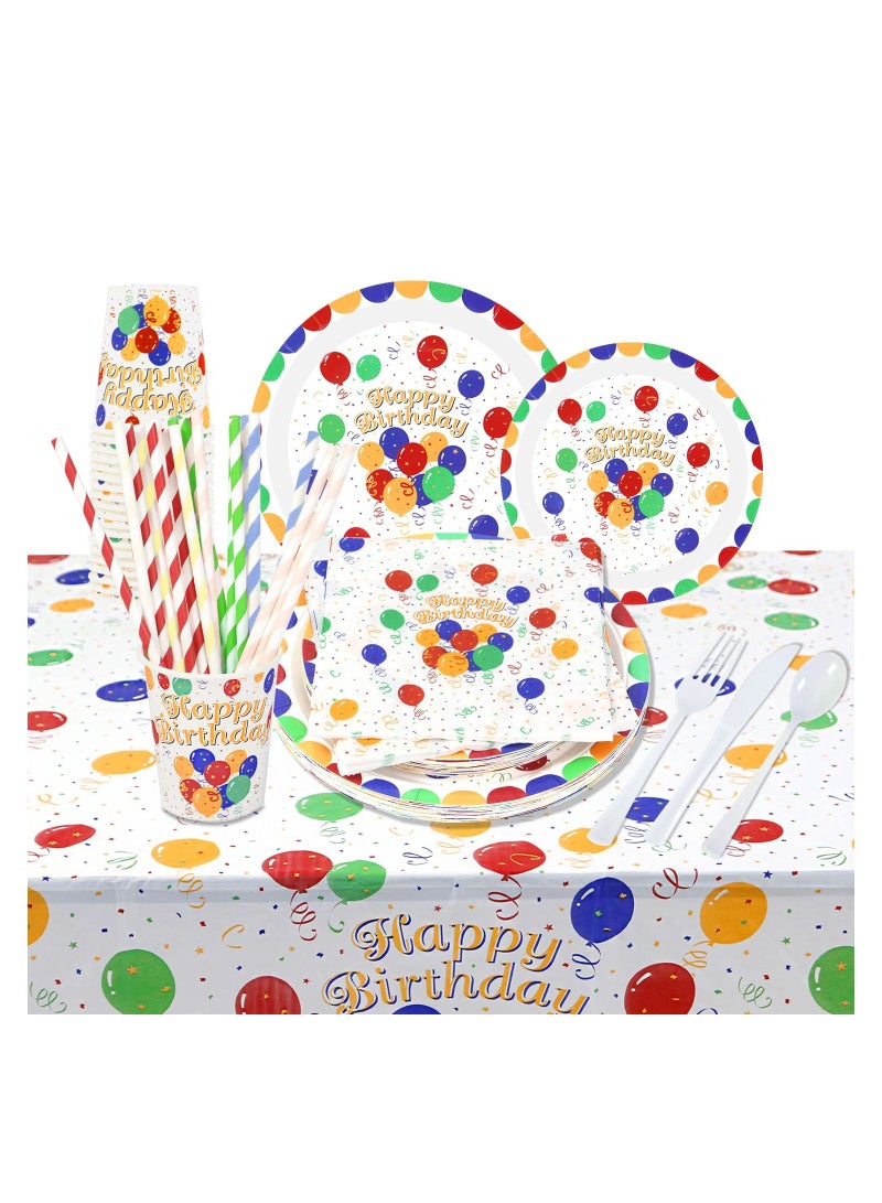 162 PCS Happy Birthday Disposable Party Favors with Plates Cups Napkins Tablecloth Straws Supplies for Kids Decoration, 20 Guests (Happy birthday) - Image 1
