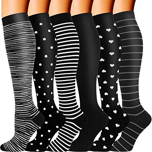 Double Couple 6 Pairs Compression Socks for Men Women 20-30mmhg Wide Calf Compression Sock for Sports Circulation - Image 1