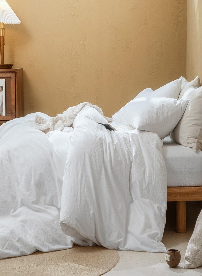 FOSSA Duvet Cover Set 100% Washed Cotton Linen Feel Super Soft Breathable Cozy Simple Style 3 Pieces Bedding Sets Solid Bright White Twin/Twin XL - Image 5