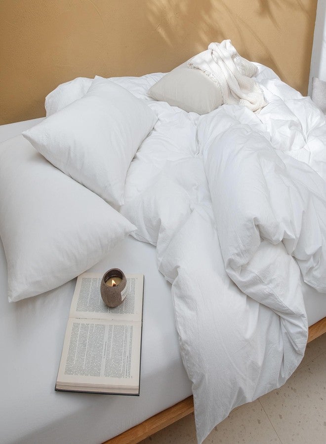 FOSSA Duvet Cover Set 100% Washed Cotton Linen Feel Super Soft Breathable Cozy Simple Style 3 Pieces Bedding Sets Solid Bright White Twin/Twin XL - Image 4