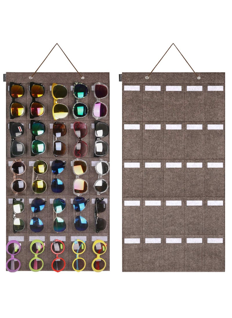 AROUY AROUY Sunglasses Organizer  Hanging Wall Pocket with 25 Felt Slots  Sunglass  Eyeglass Display with Sturdy Rope Dark Gray Large 