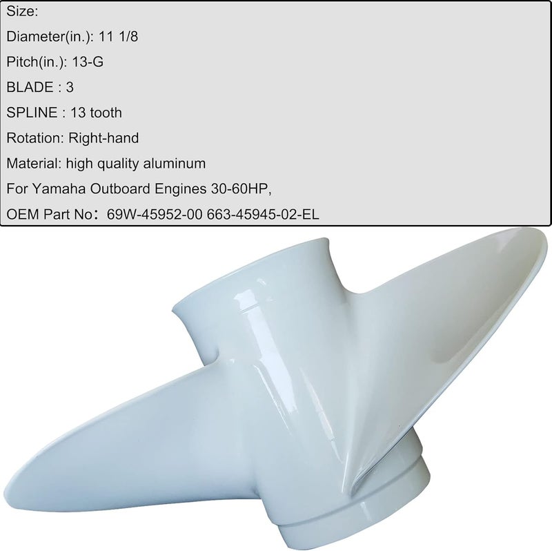 DLNIG 11 1/8x13-G Aluminum Propeller for Yamaha Outboard Engines 30HP-60HP - Image 5