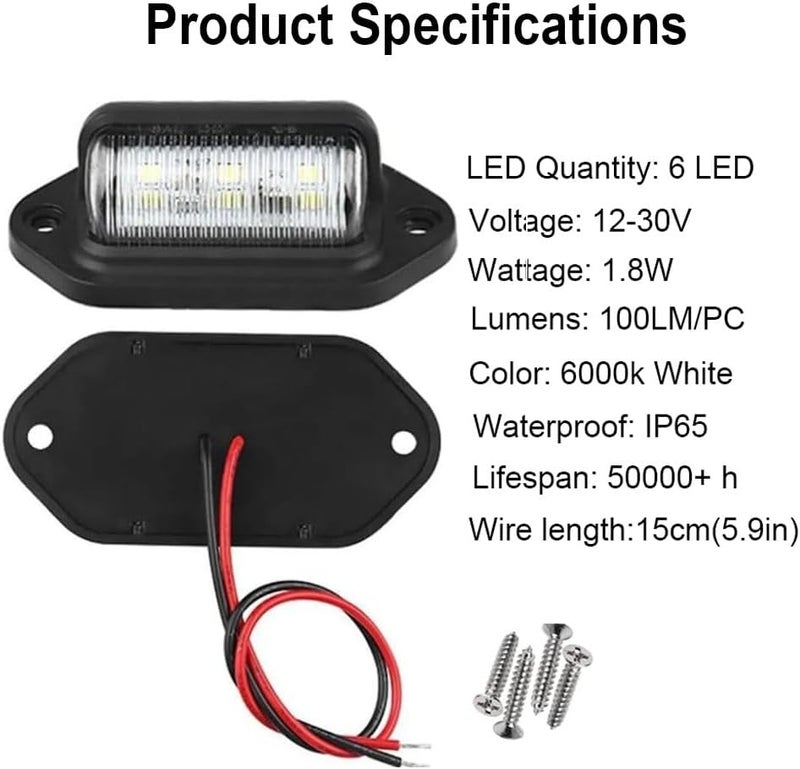 JEDEW License Plate Light (4 Pack), 12V 6-SMD LED License Plate Lamp Taillight for Truck SUV Trailer Van, Step Courtesy Lights, Dome/Cargo Lights - Image 3