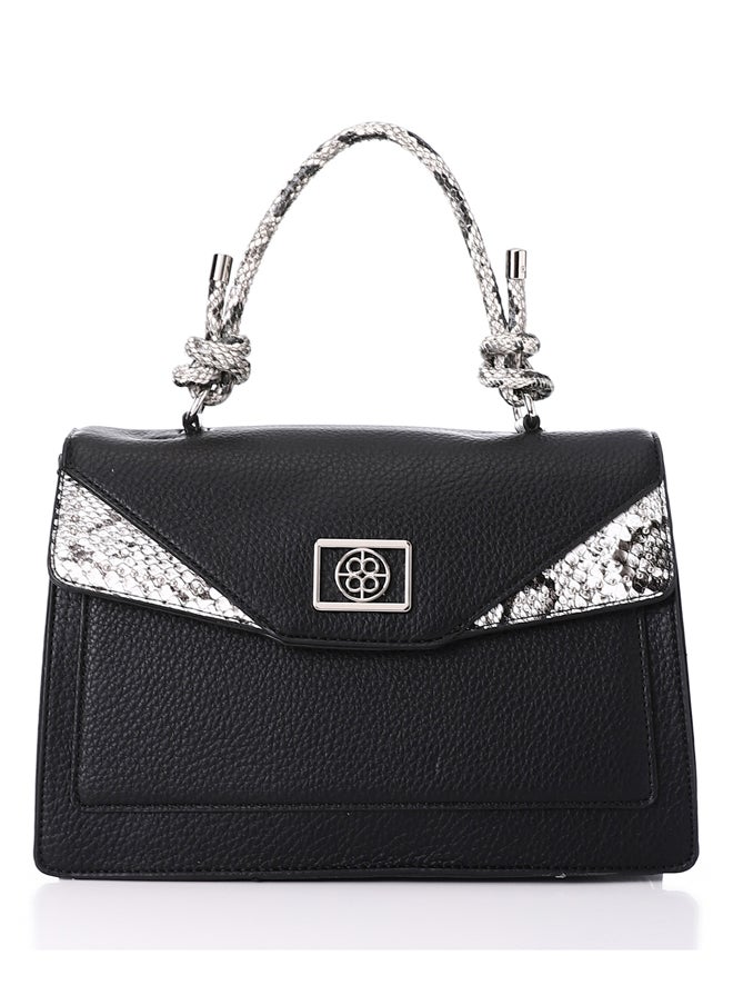 DejaVu - Leather & Reptile Pattern Detail Crossbody Bag - Image 1