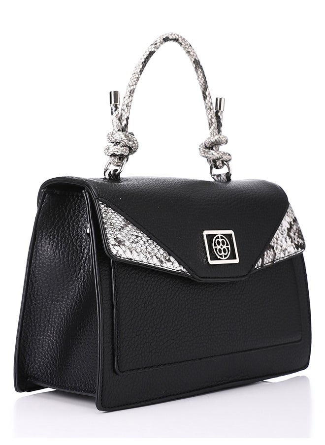 DejaVu - Leather & Reptile Pattern Detail Crossbody Bag - Image 1