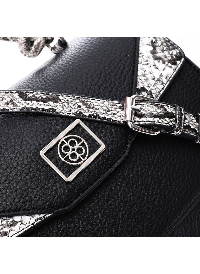 DejaVu - Leather & Reptile Pattern Detail Crossbody Bag - Image 1