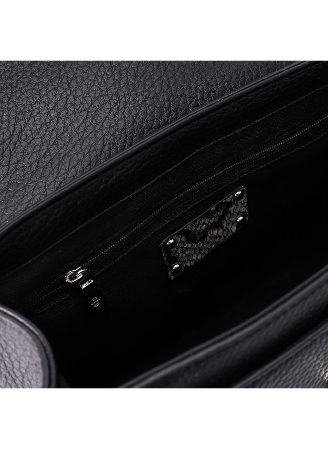 DejaVu - Leather & Reptile Pattern Detail Crossbody Bag - Image 1