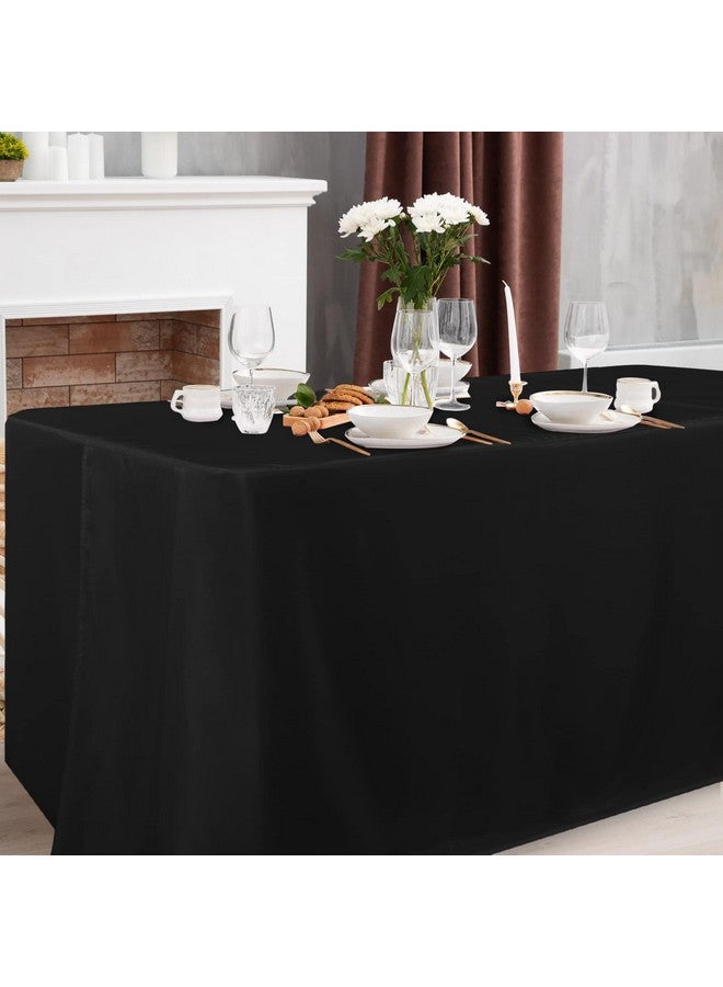 Obstal 4 Pack Black Tablecloth Fitted Table Clothes for 8 Foot Rectangle Tables - Water Resistant Washable Fabric Polyester Rectangle Table Cover for Outdoor/Indoor Uses?96L x 30W x 30H Inches, Black? - Image 2
