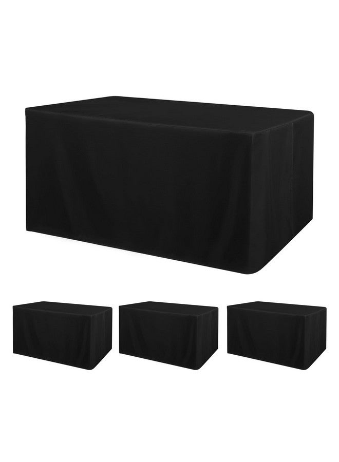 Obstal 4 Pack Black Tablecloth Fitted Table Clothes for 8 Foot Rectangle Tables - Water Resistant Washable Fabric Polyester Rectangle Table Cover for Outdoor/Indoor Uses?96L x 30W x 30H Inches, Black? - Image 1